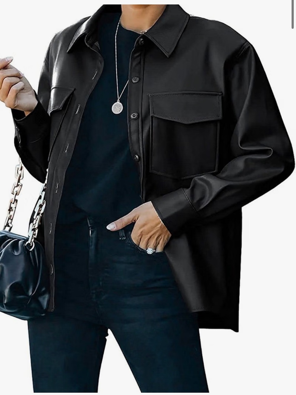 Black Faux Leather Overshirt Jacket - Modern Shirt Jacket